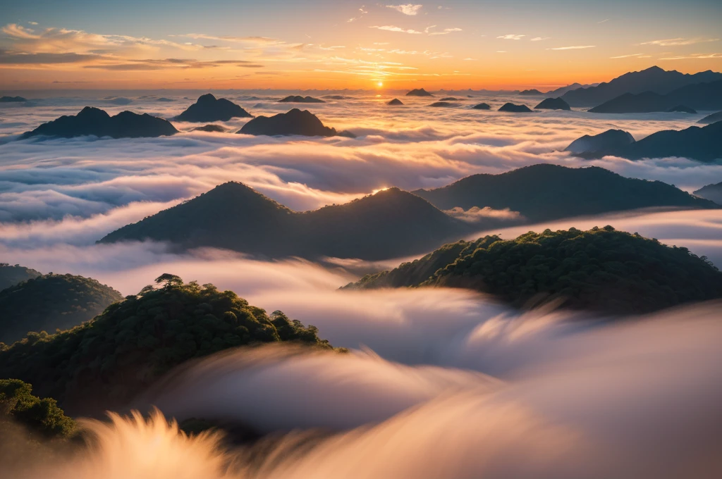 Huangshan Tiandu Peak,Sunset,Warm colors,Sea of Clouds,Ultra wide angle,ultra depth of field,Texture,National Geographic Award-winning work