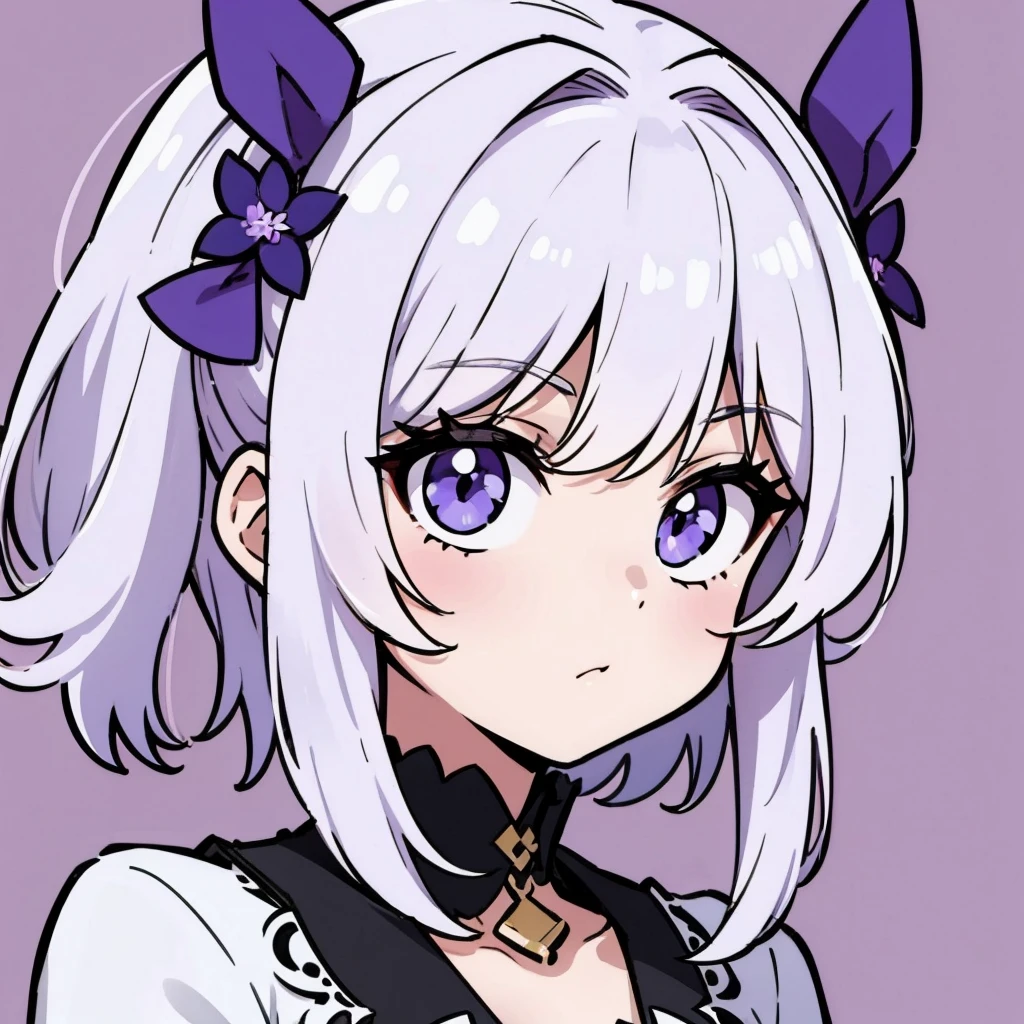 cheveux violets, style à le personnage Crunchyroll, avec fond blanc 