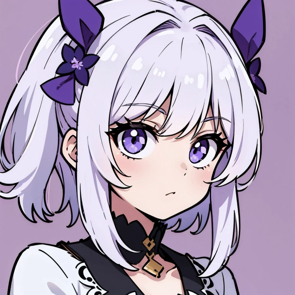 cheveux violets, style à le personnage Crunchyroll, avec fond blanc 