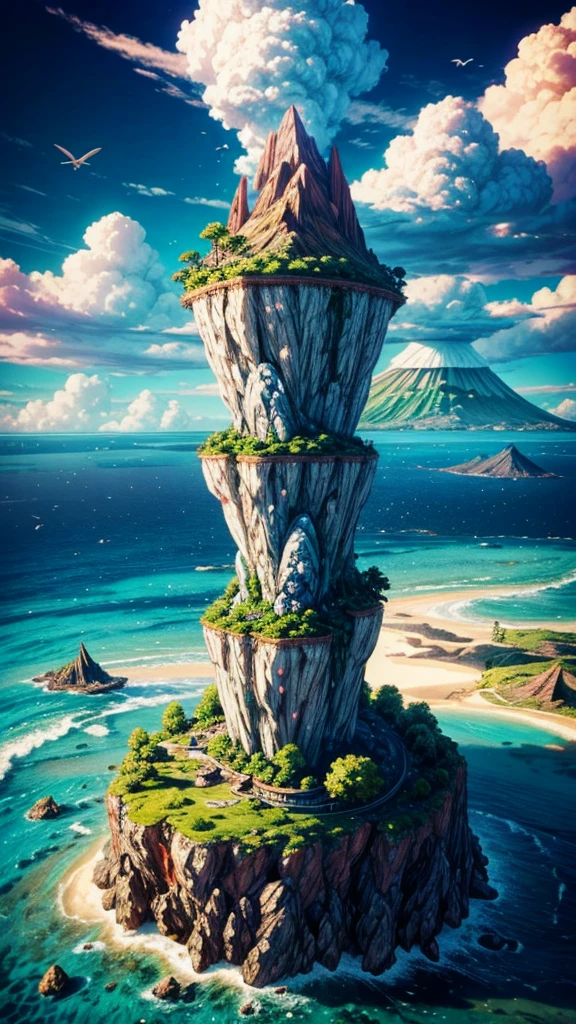 Islands in the sea,Fairy tale world,There is a dinosaur egg on the volcano,Neverland,Flying Dragon。