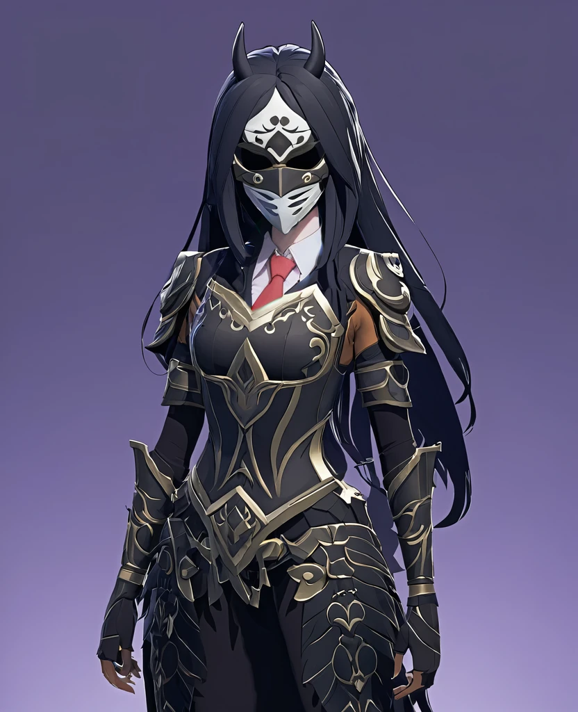Add her a tie, wich looks good with her outfit