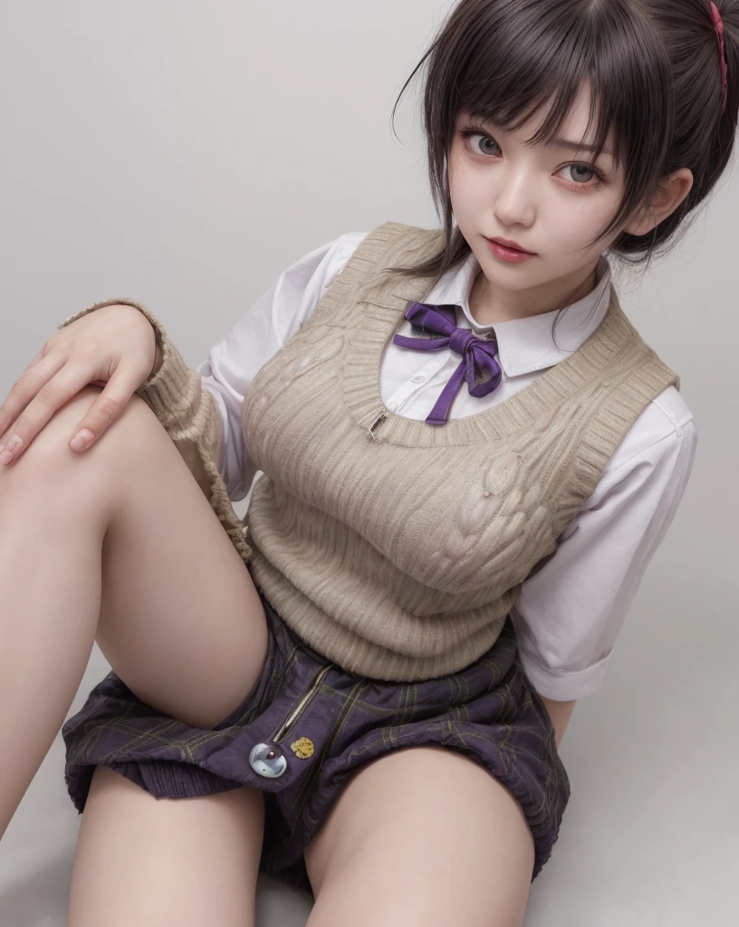 1girl, solo, portrait, simple background, dark theme, makeup, blush, detailed eyes, midriff, (abs:1.1), underboob, cleavage, sharp focus,, fake breasts,, bokeh, microscopic, transparent background, Sitting down with legs crossed, shredded, upper body, (villain pose), (69), (joyous), (((kilt))), virtual youtuber artist, watson amana, yu-ga-oh genshin impact, zzzzmao no tsueha, zipper pull tabard, zoom layer, zunusoku nakano mikuji, yellow pupils, yellow theme, zuzi yanagi kagura, zizumiya konata tsuyuuri zukeriiyouko vocaloid, ziroromo rinzoromori, zombie mogami tensei shitara shoujo toki revadance, zurui vtubercraft medium, zombie mogamoto vocaloid, zipper pull tabard, lips, looking at viewer, neck ribbon, open mouth, parted bangs, purple sweater vest, red ribbon, rebecca zurui project sekai, revision, (ribbed sweater vest:1.29), sidelocks hentaki himawari's , smiley face meme attire, solo focus, starry hair ornamentals, sweatdrop, swept bangles, tassel, tsurime, white background 