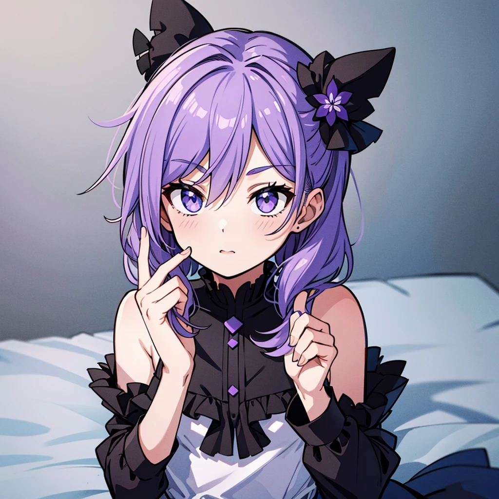cheveux violets ciel est court, style à le personnage Crunchyroll, avec fond blanc 