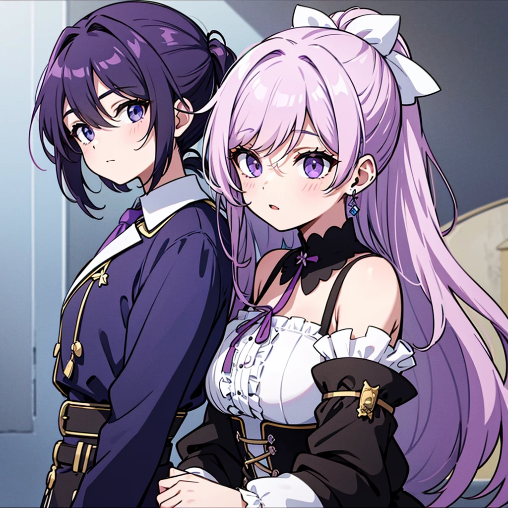 cheveux violets ciel est court, style à le personnage Crunchyroll, avec fond blanc