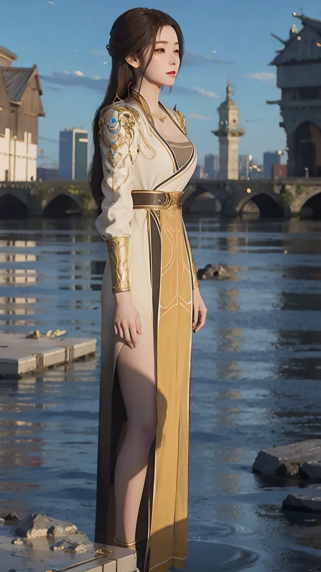 best quality,masterpiece,Final Solution,Fluffy,rich and colorful,Mature beautiful woman,Standing in the water,front