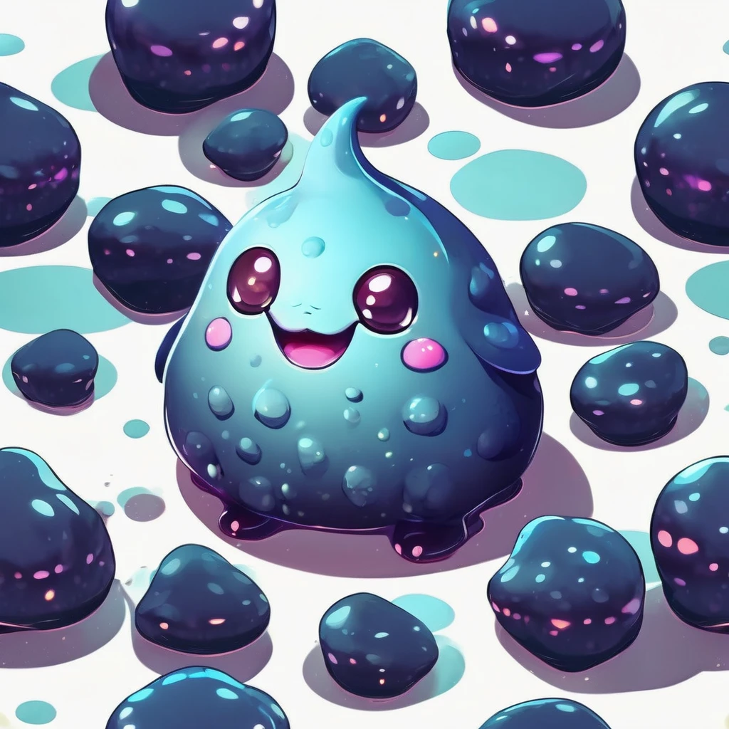 Isometric view, Dark fantasy anime style, beautiful stylized digital painting of adorable slime creature, simple chubby plump round shape, white background