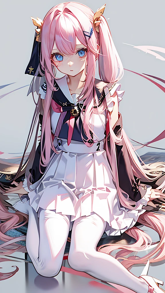 pink hair,Hair is long,heterochromatic pupils,very long hair,Outwardly lazy,Sailor suit,White silk pantyhose,a blue tie,the only person