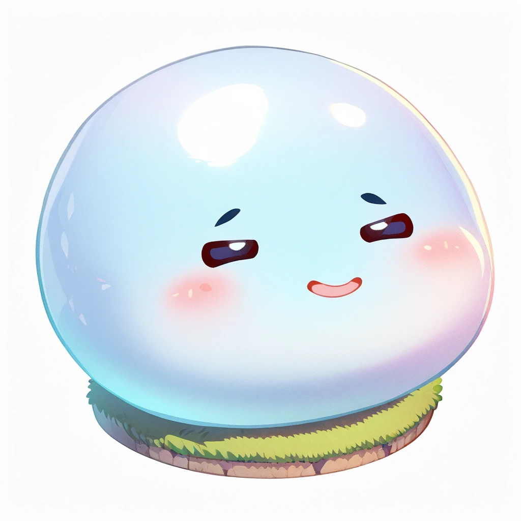 Isometric view, Dark fantasy anime style, beautiful stylized digital painting of adorable slime creature, simple chubby plump round shape, white background