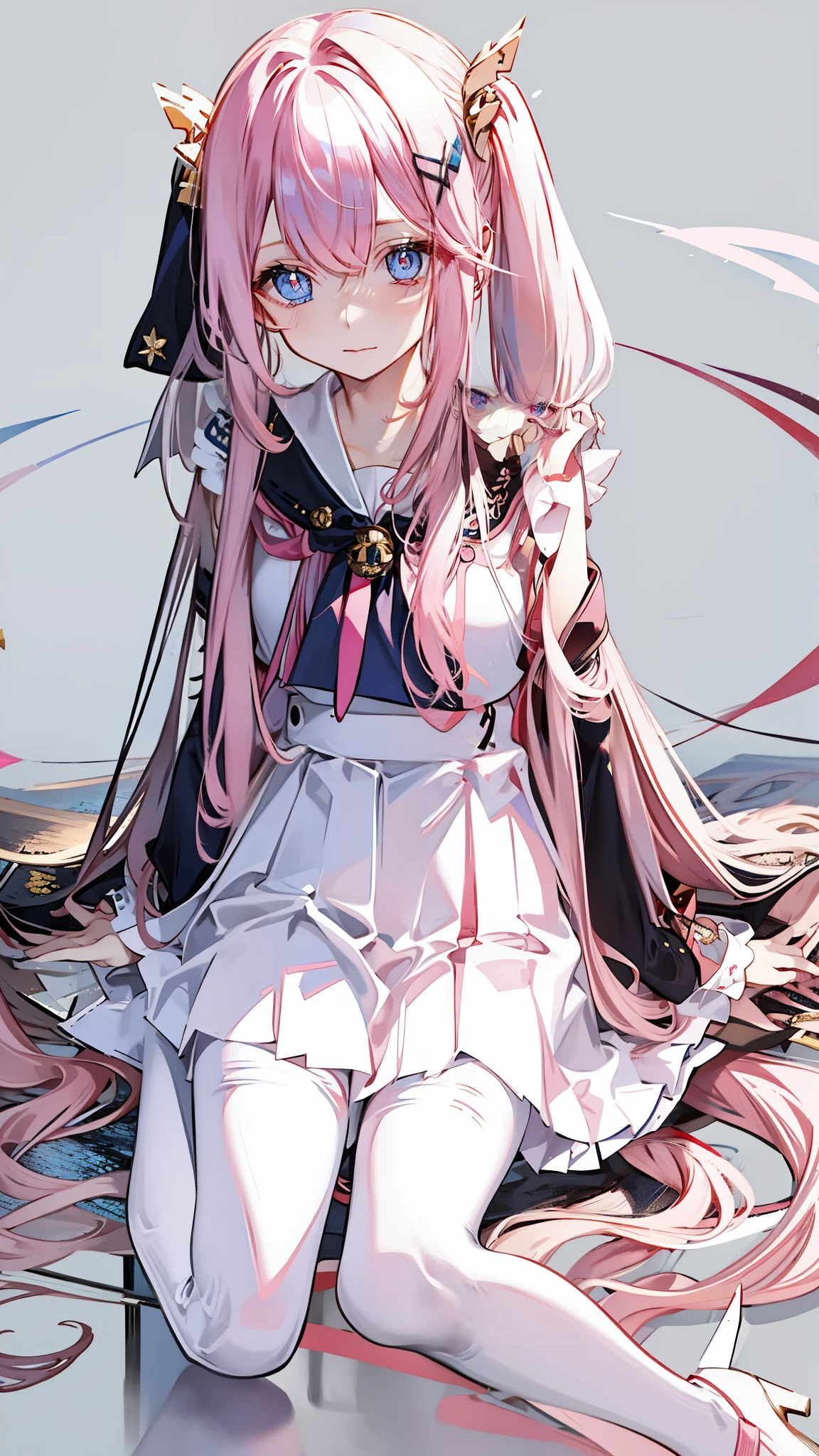 pink hair,Hair is long,heterochromatic pupils,very long hair,Outwardly lazy,Sailor suit,White silk pantyhose,a blue tie,the only person