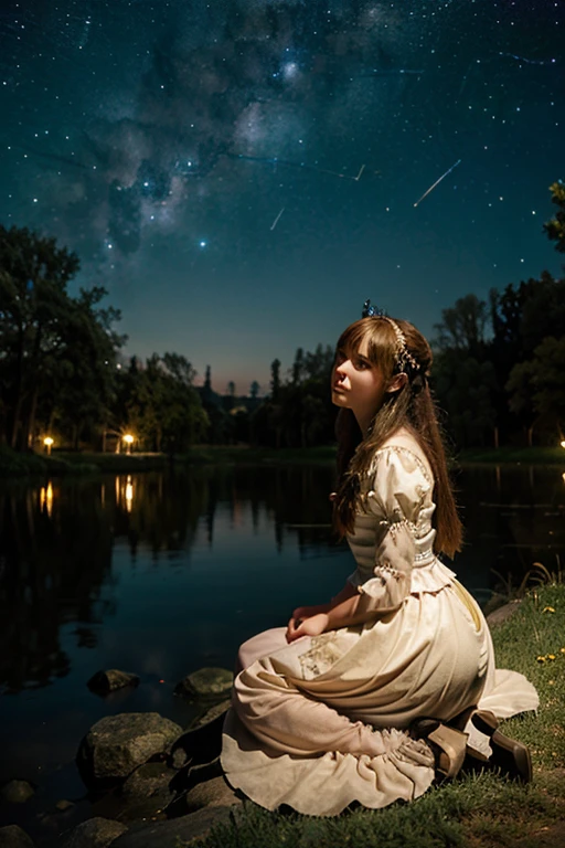 fairy tale character girl .looking at the starry night sky