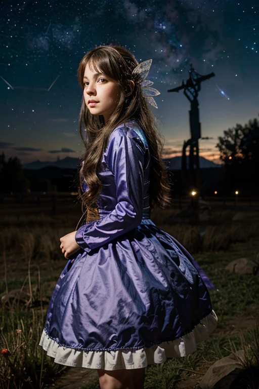 fairy tale character girl .looking at the starry night sky