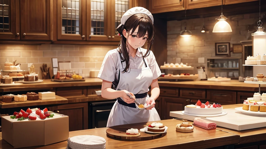A patissier working hard to make a cake, High resolution,Highest quality,