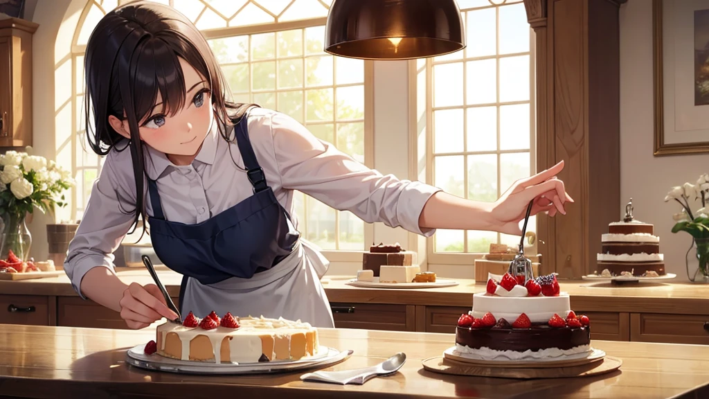 A patissier working hard to make a cake, High resolution,Highest quality,