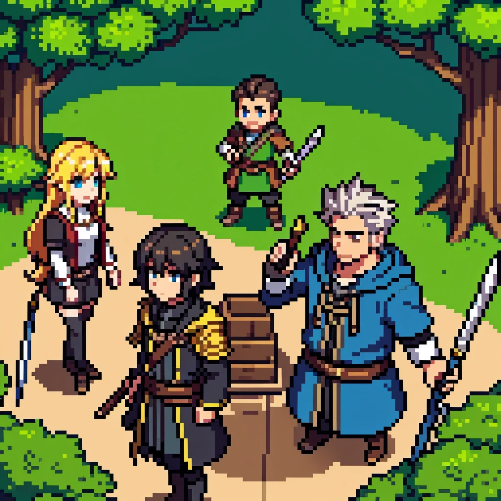 scholar(male)、Wizard(female)、Archer Hunter(male)、Bard(male)、Sword and Magic、RPG、adventure