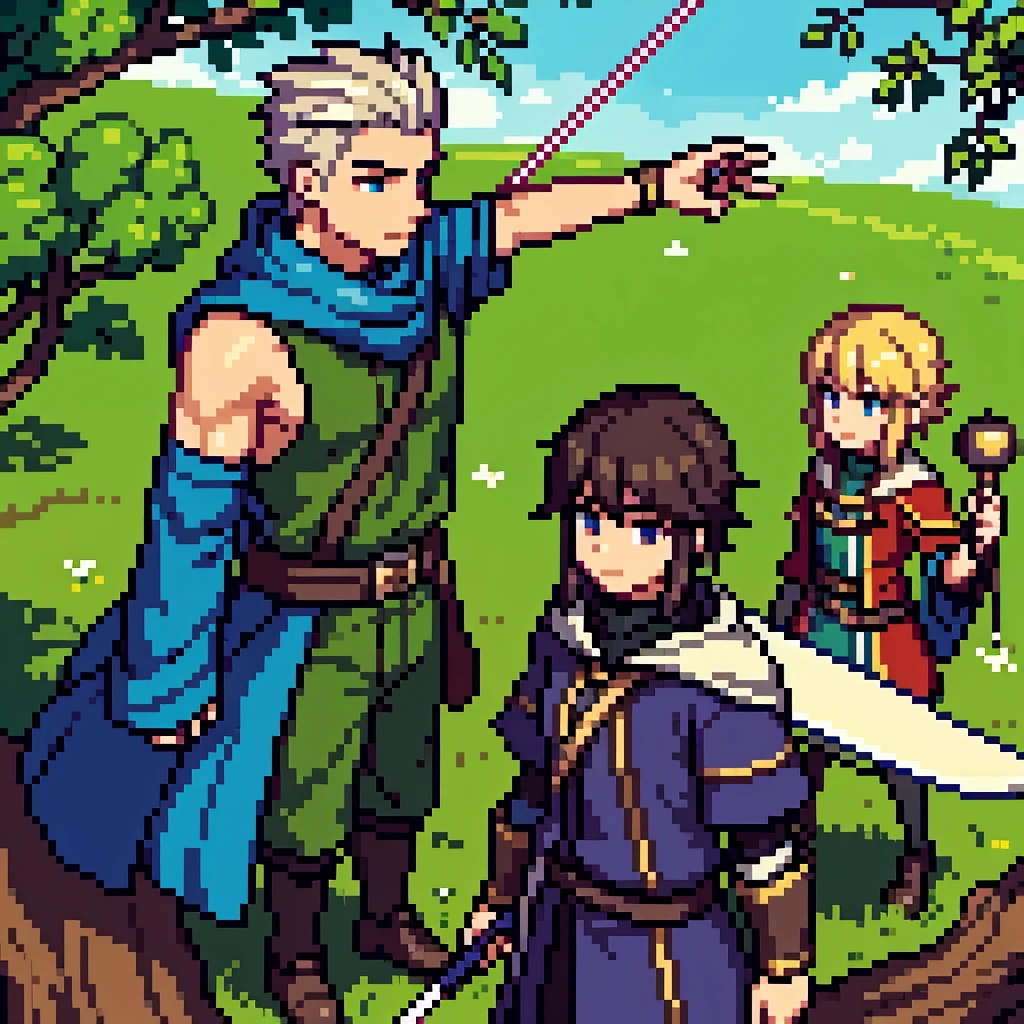 scholar(male)、Wizard(female)、Archer Hunter(male)、Bard(male)、Sword and Magic、RPG、adventure