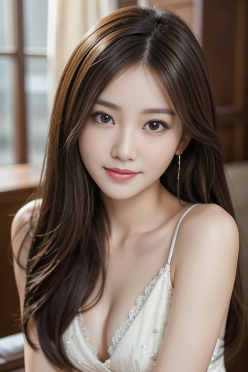 On the table、best quality、real、Very detailed、Finely、high resolution、8k wallpaper、A beautiful woman、、、Light brown messy hair、Wearing a suit、Clear focus、Perfect dynamic composition、Beautiful and delicate eyes、Thinning hair、Detailed real skin texture、Smile、Model figure