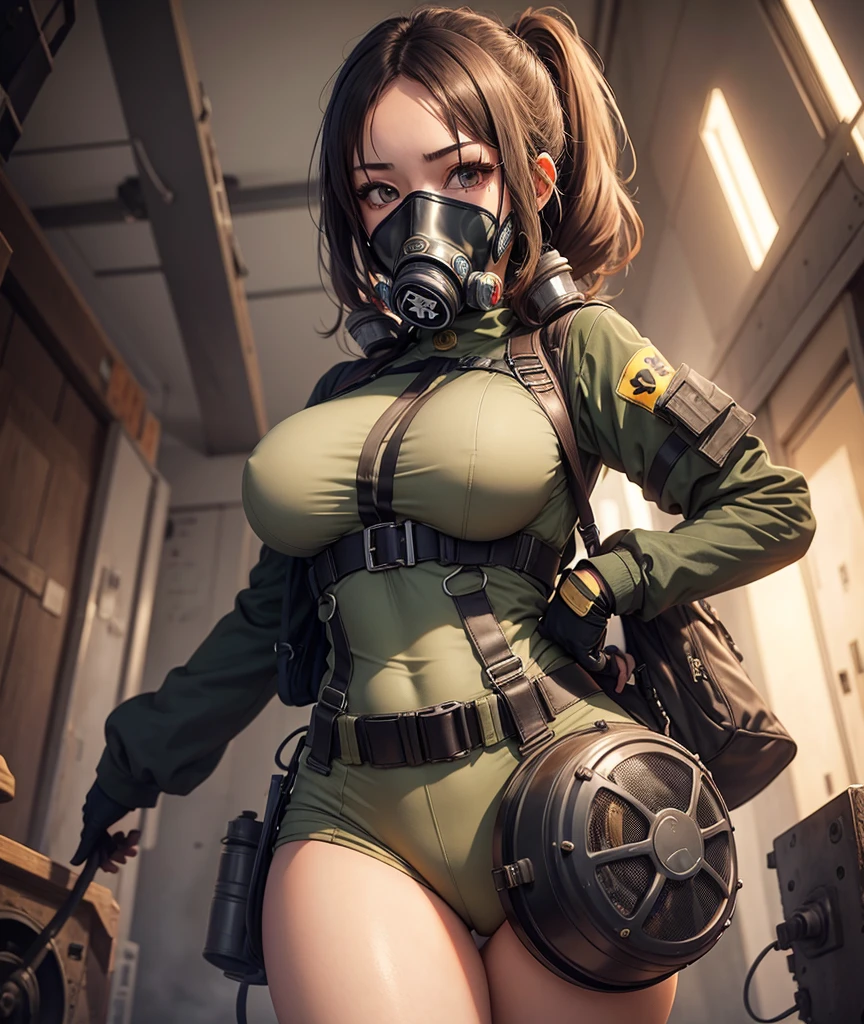 Anime girl in gas mask big and exposed breasts