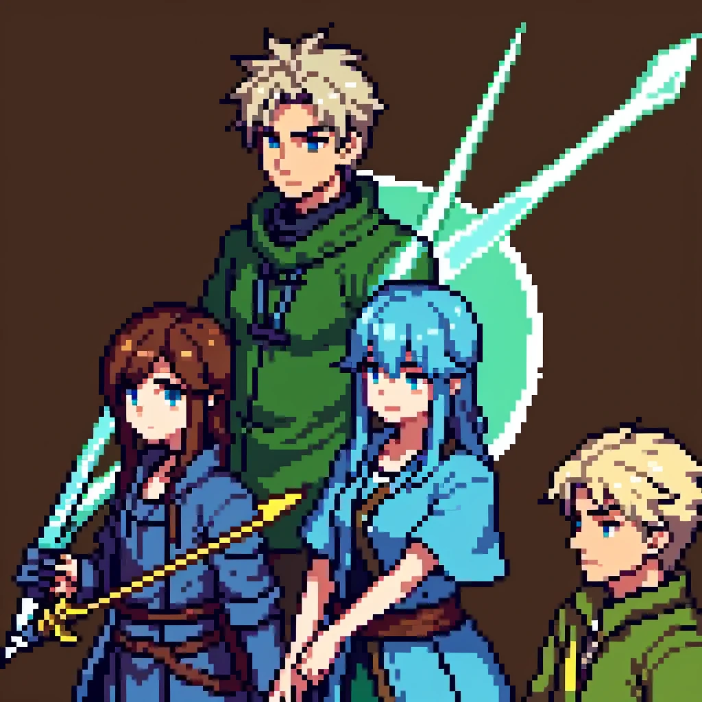 Swordsman(male)、Wizard(female)、Archer Hunter(male)、Bard(male)、Sword and Magic、RPG
