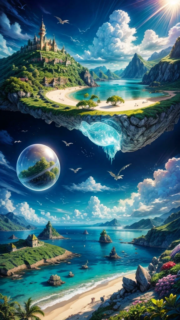 Islands in the sea,Fairy tale world,There is a dinosaur egg on the island,Neverland,Flying Dragon,Dragon