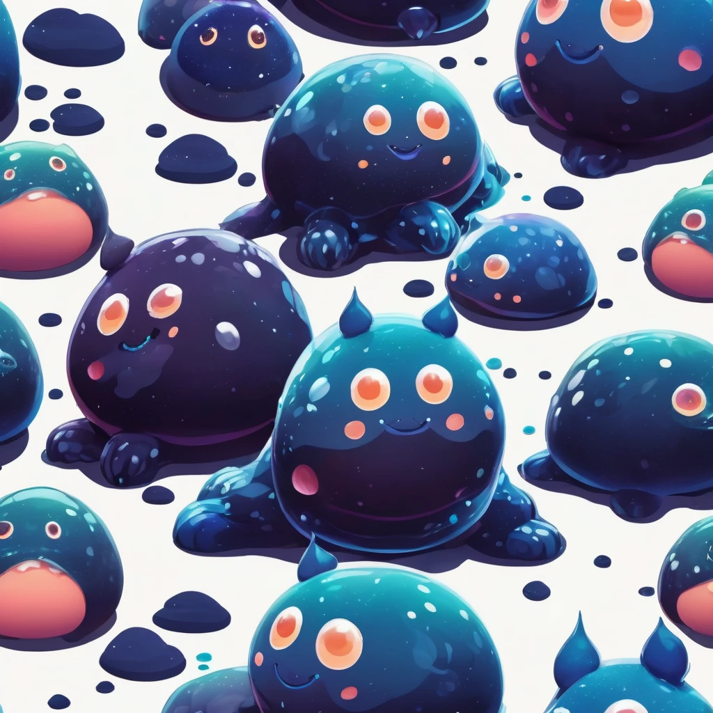 Isometric view, Dark fantasy anime style, beautiful stylized digital painting of adorable slime creature, simple chubby plump round shape, white background
