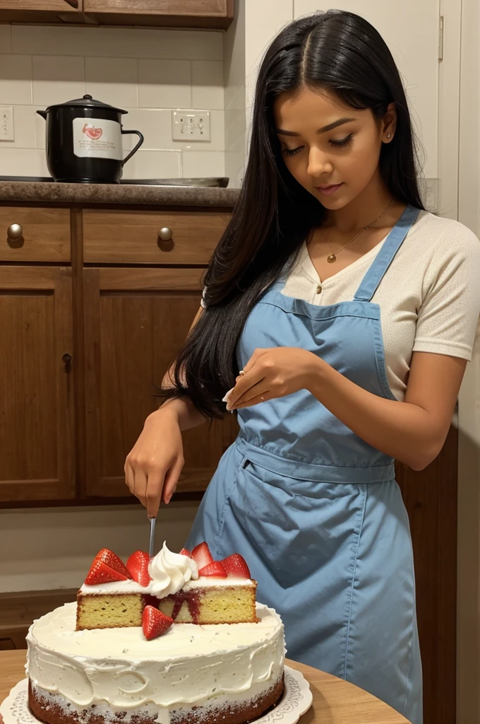 Ria thought she should definitely try making it. She followed all the instructions in the recipe and baked the cake. When the cake was ready, she cut the first slice and ate it.