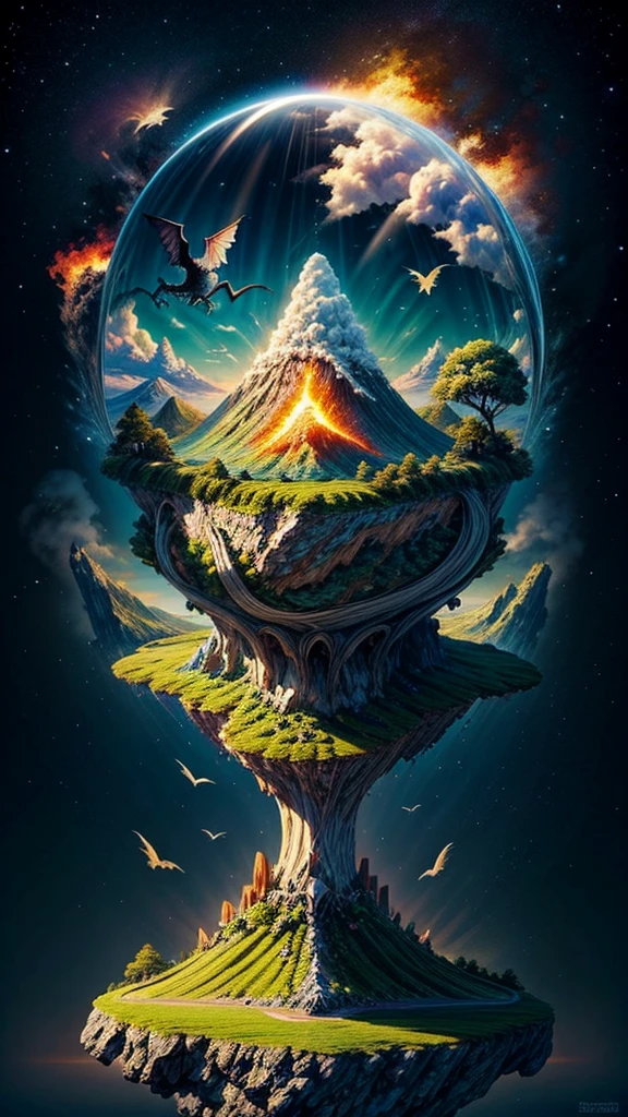 Islands in the sea,Fairy tale world,There is a dinosaur egg on the volcano,Neverland,Flying Dragon