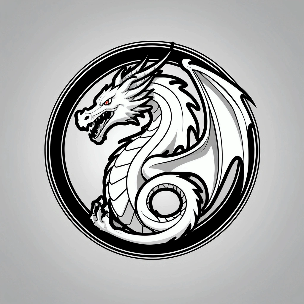 ::style vetor, vectorized logo of a white dragon, soon in (((rounded shape))), with white and gray colors/blackw, white outlines and backgrounds, ::n_style image background, Deformations in the logo, animated cartoon, anime white background
