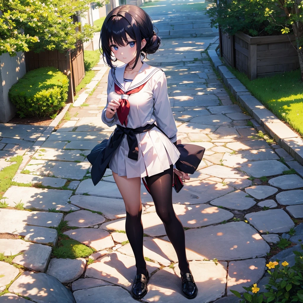 Anime School, centered, stone path, noon