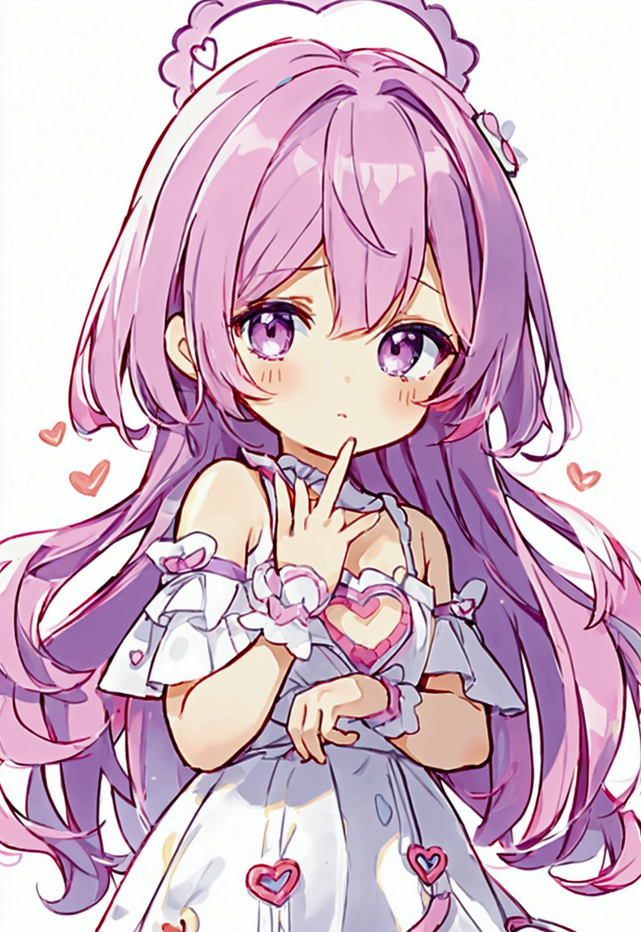 Cute style chibi girl, heart, soft, colorful, delicate, Expressive, texture, sharp, Purple and pink