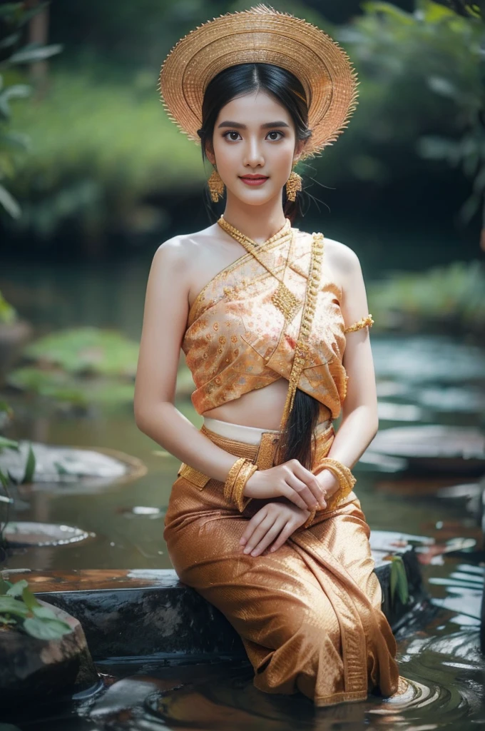 beautiful girl ,Thai women&#39;warrior, walking at thai measure, dynamic poses, Thai Noi, long ponytail,black eyes,abdominal muscles, plump body, rounded chest, (big breast:1.3), Hold the bow in your hand and aim at the target.. , rift, morning sun, staring at the viewer, (dynamic poses), ((face details)), Double eyelids, That&#39;s finished., realistic, Masterpiece, Highest quality, lens flare, shade, old measure, measure, [[Chromatic aberration]], By Jeremy Lipking, By Antonio J.... Manzanedo, Digital Painting, HDR, high contrast
