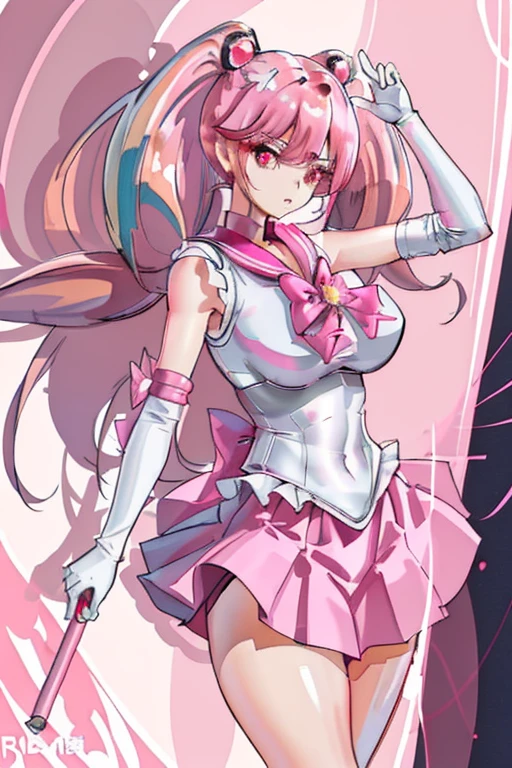 (8k, Highest quality, masterpiece:1.2),\(Eye details\),\(Facial Features\),(\(Clothing Details\)\),(Huge boobs),Full Body Lesbian, Super Skirt,Pink Sailor Suit,(Face focus) ,Highly detailed CG Unity 8k wallpaper,Huge file sizes,Super detailed,High resolution,Absurd,Beautiful Eyes,Ray Tracing,Dramatic Shadows,Finely delineated,Dramatic angle,Hyper Detail,(1 girl:1.3),(alone),Mature Woman, Mature Woman,Thick tight,Big body type,Pink Hair,Twin tail hairstyle,Pink Eyes