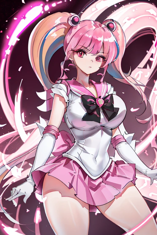 (8k, Highest quality, masterpiece:1.2),\(Eye details\),\(Facial Features\),(\(Clothing Details\)\),(Huge boobs),Full Body Lesbian, Super Skirt,Pink Sailor Suit,(Face focus) ,Highly detailed CG Unity 8k wallpaper,Huge file sizes,Super detailed,High resolution,Absurd,Beautiful Eyes,Ray Tracing,Dramatic Shadows,Finely delineated,Dramatic angle,Hyper Detail,(1 girl:1.3),(alone),Mature Woman, Mature Woman,Thick tight,Big body type,Pink Hair,Twin tail hairstyle,Pink Eyes