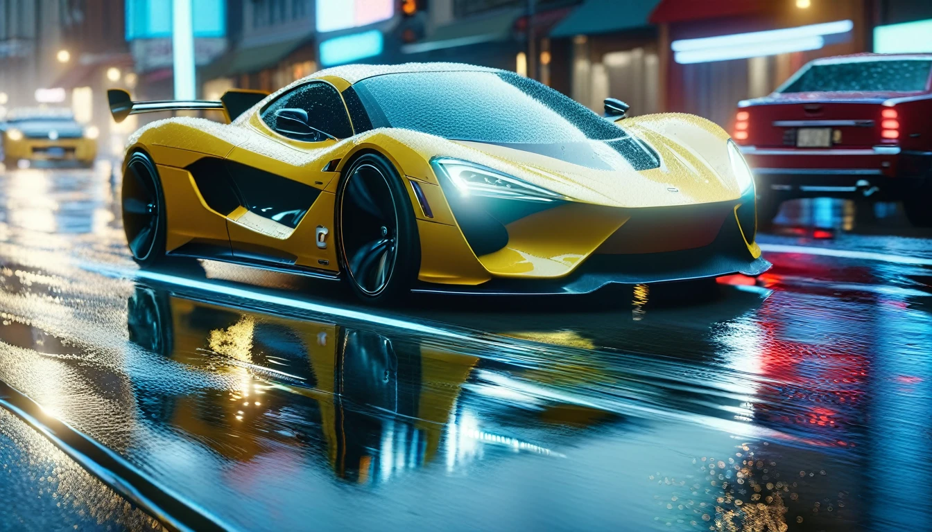 (Masterpiece, cinematic film still: 1.8). Close-up of car driving on wet street, Wojtek FUS, HypeRealistic octane rendering, 8K High Detail Concept Art, 8K Octane 3D Rendering, octane cgsociety, Daniel Maidman Octane Render, Render 8K octane number renderings realistically, Cinematic 4K wallpapers, Cinematic 4K wallpapers, Photo realistic octane rendering, octane trending on cgsociety