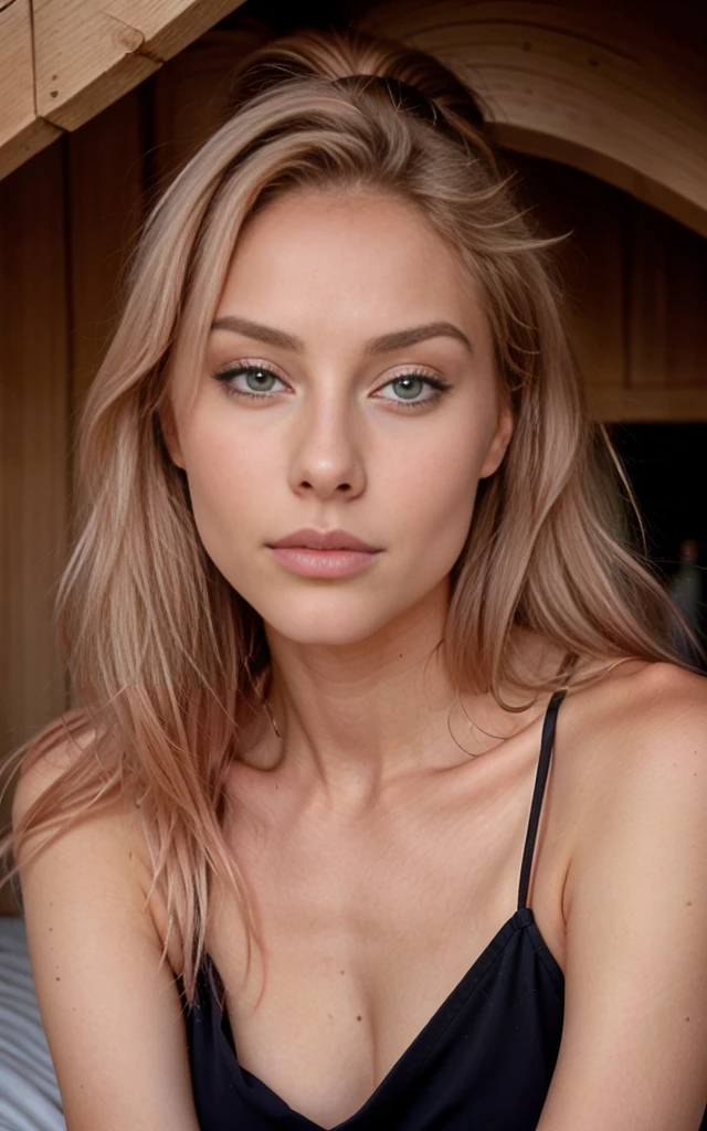 Créer un portrait réaliste dune jolie jeune femme blonde aux yeux claire, de long cheuveux oudulé qui tombe sur son épaule,