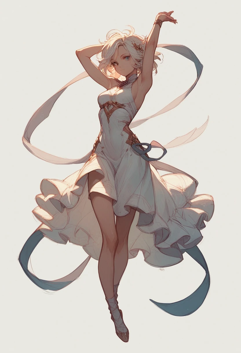 arms up pose ,white background,full body, 1 girl sketch,