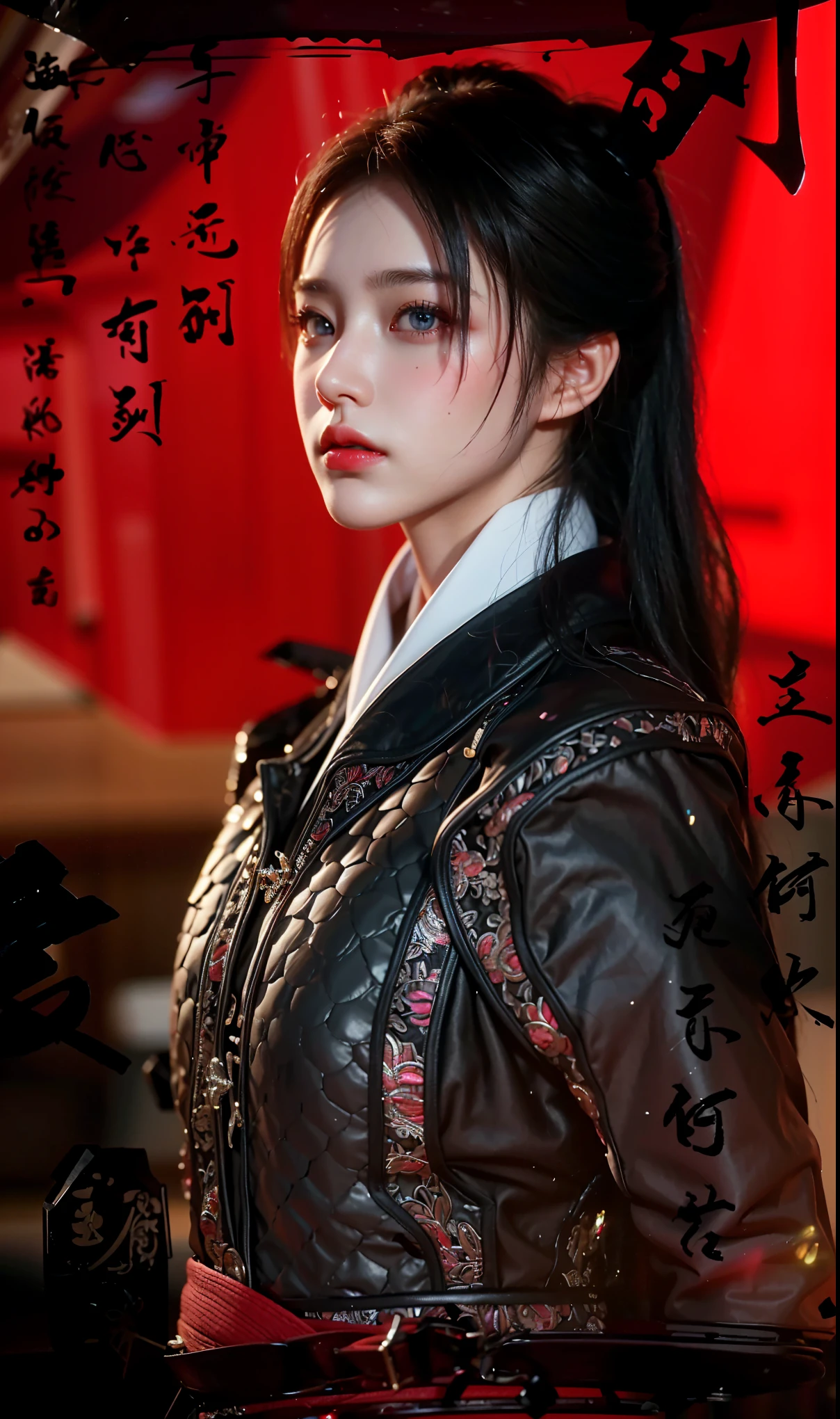 Game Art,Best image quality,Maximum resolution,8K,(A bust photo),(portrait),(Head close-up),(Rule of Thirds),Unreal Engine 5 rendering works,20 year old girl,((Queen)),The eyes are very detailed,(Large Breasts),Elegant and noble,light,Ray Tracing,Game CG,((3D Unreal Engine)),OC rendering reflection mode,4K,Ultra-clear,Sensual,Translucent lace,Fair and plump figure,Pretty Face,Glossy Gel Coat,身着华贵礼服的Queen,Crystal Gem Crown,Necklace jewelry,blue eyes,The tattoo is very three-dimensional,Gorgeous and intricate tattoo designs,Ultra-clear portrait,Sexy thick lips(Red lipstick),Gorgeous clothing,Hua Mulan,Wearing the general's armor