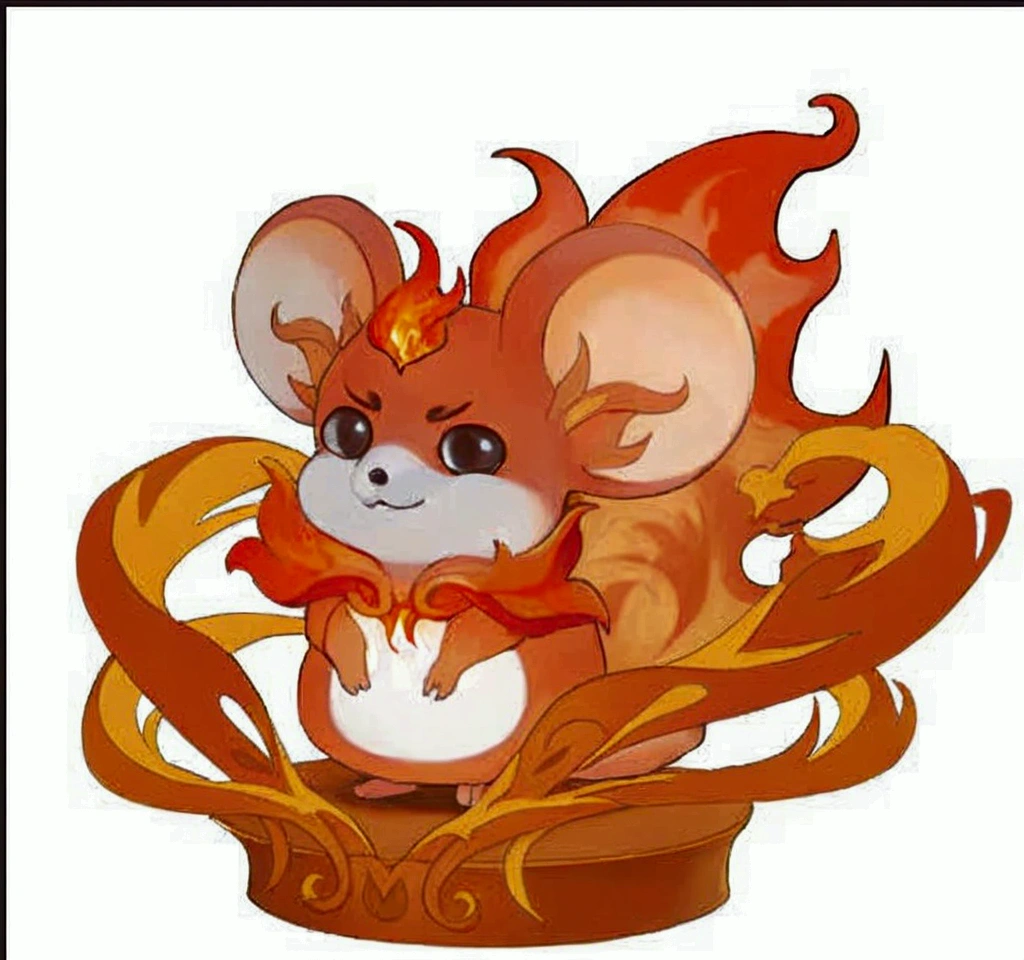 A cartoon mouse with a flaming tail, Blazing Hellfire, Cute mouse Pokémon, The fox holds the torch, fox from league of legends red cliff, hot, sun wukong, rat wizard,3d,Base