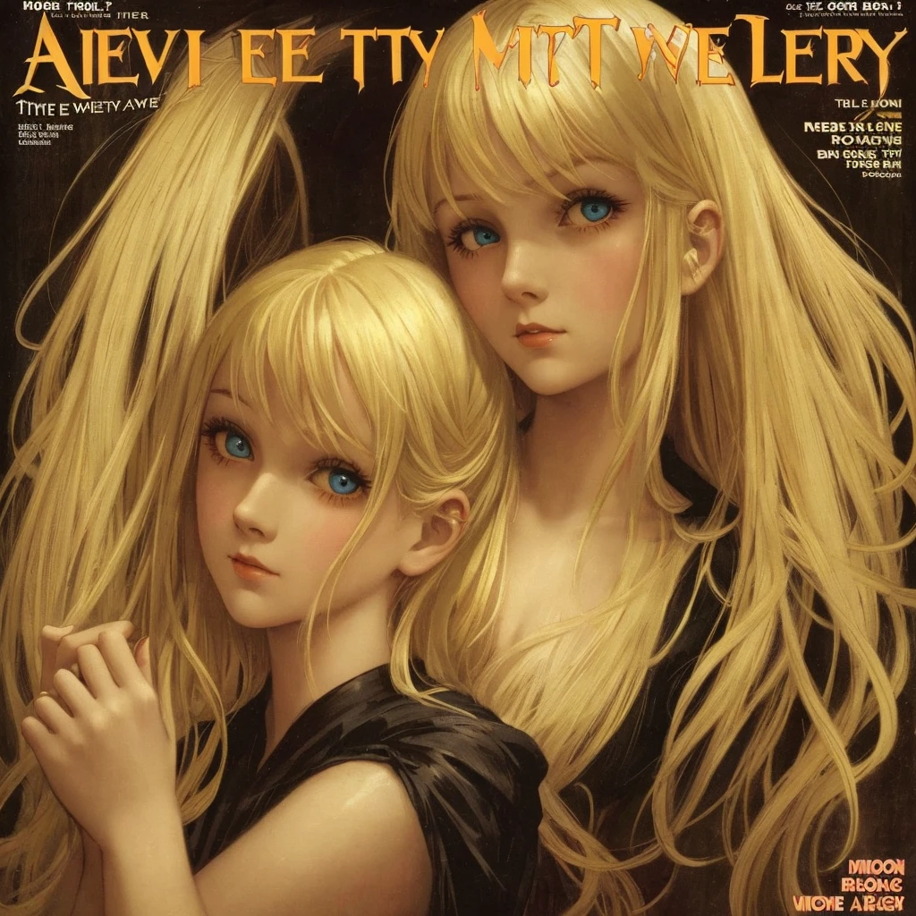 cover mistery magazine weird tale full lenght girl, cute face full lenght , 1 girl pose for cover horror magazine weird tale , magazine age 1933, high quality, Blonde beauty