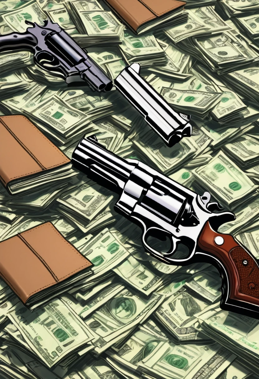 I draw guns with money folders to buy properties with money