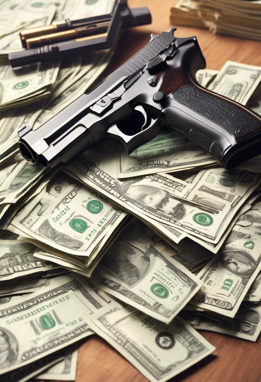 I draw guns with money folders to buy properties with money