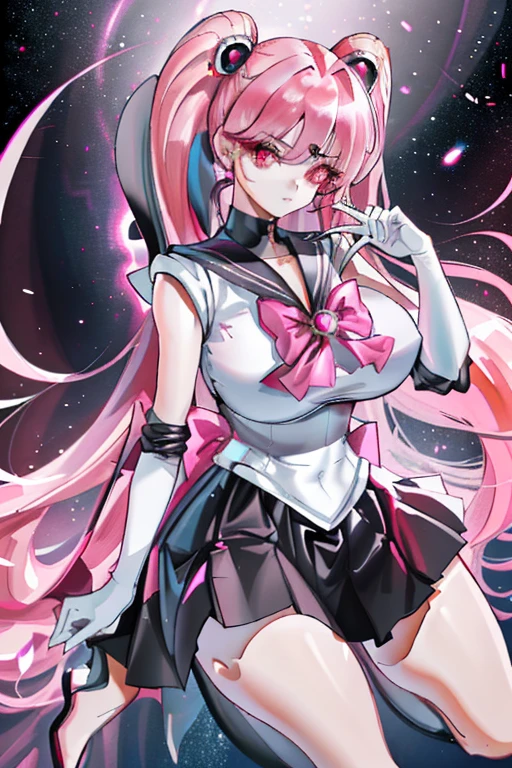 (8k, Highest quality, masterpiece:1.2),\(Eye details\),\(Facial Features\),(\(Clothing Details\)\),(Huge boobs：1.8),Full Body Lesbian, Super Skirt,Black Sailor Suit,(Face focus) ,Highly detailed CG Unity 8k wallpaper,Huge file sizes,Super detailed,High resolution,Absurd,Beautiful Eyes,Ray Tracing,Dramatic Shadows,Finely delineated,Dramatic angle,Hyper Detail,(1 girl:1.3),(alone),Mature Woman, Mature Woman,Thick tight,Big body type,Pink Hair,Twin tail hairstyle,Pink Eyes,Black costume