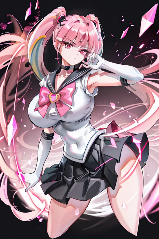 Sailor pinky, (obra maestra, mejor calidad), 1lady, solo, obra maestra, artstation, dynamic, encantador, magica, motor irreal, fantastically beautiful, llustration, dramatic lighting, fondo rave, neon glow, maximalista