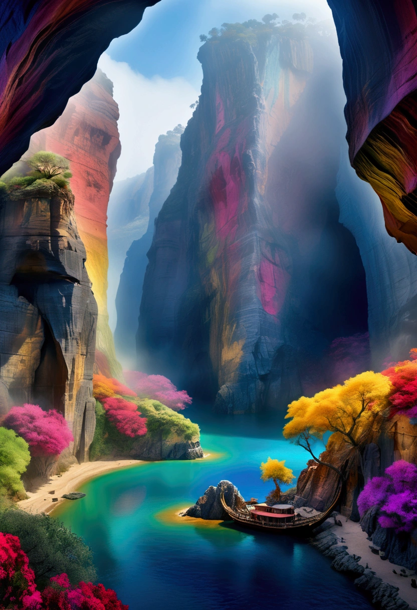 (Mysterious Island), in Starry Solstice, inspired by the glow of colorful distant celestial bodies, lighting up the night sky with a gentle hint of warmth and longing for the beauty that exists far beyond our reach, award-winning, cinematic still, emotional, vignette, dynamic, vivid, (masterpiece, best quality, Professional, perfect composition, very aesthetic, absurdres, ultra-detailed, intricate details:1.3)