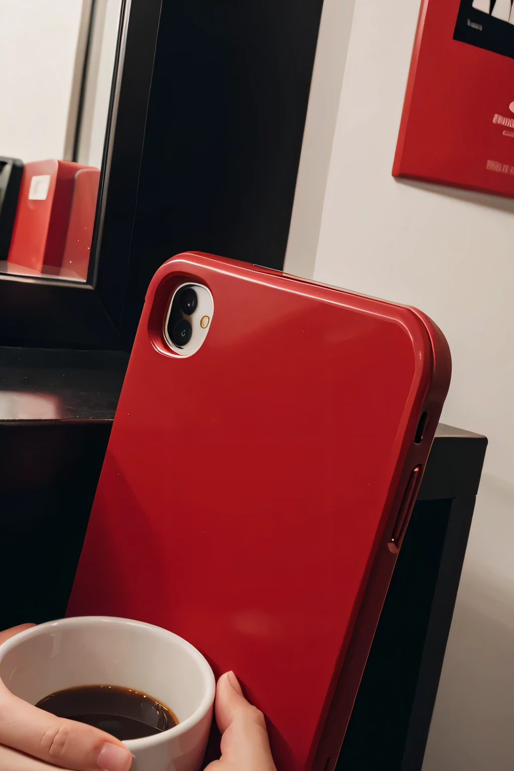 Phone in a red case