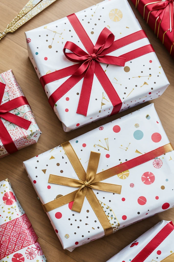 gift wrap with collage patterns and drops