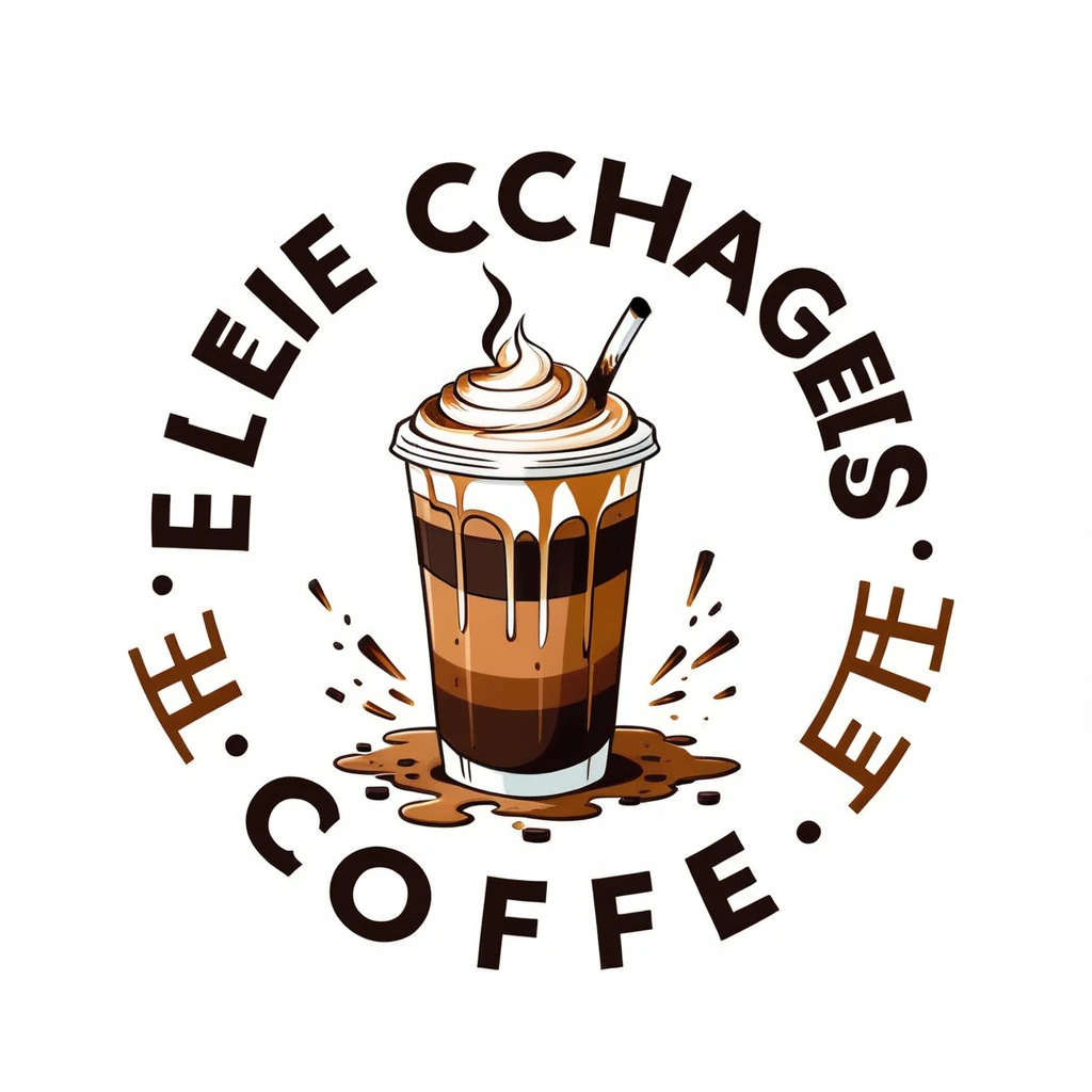 A circle-shaped logo on a graphic typographic design coffee shop "Life changes with coffee". There are a few messy elements to express this quote . The font is in bold and Cafe&Bar SigaRetta
 Mainly. The color turns dark brown, apricot, light brown. The elements are like coffee spills from coffee mugs, the cigarette butts are down, the cocktails are next to them, and the holidays are decreasing.

White background