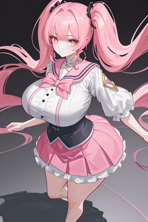 (8k, Highest quality, masterpiece:1.2),\(Eye details\),\(Facial Features\),(\(Clothing Details\)\),(Huge boobs:1.8),Full Body Lesbian, Super Skirt,Pink Sailor Suit,(Face focus) ,Highly detailed CG Unity 8k wallpaper,Huge file sizes,Super detailed,High resolution,Absurd,Beautiful Eyes,Ray Tracing,Dramatic Shadows,Finely delineated,Dramatic angle,Hyper Detail,(1 girl:1.3),(alone),Mature Woman, Mature Woman,Thick tight,Big body type,Pink Hair,Twin tail hairstyle,Pink Eyes
