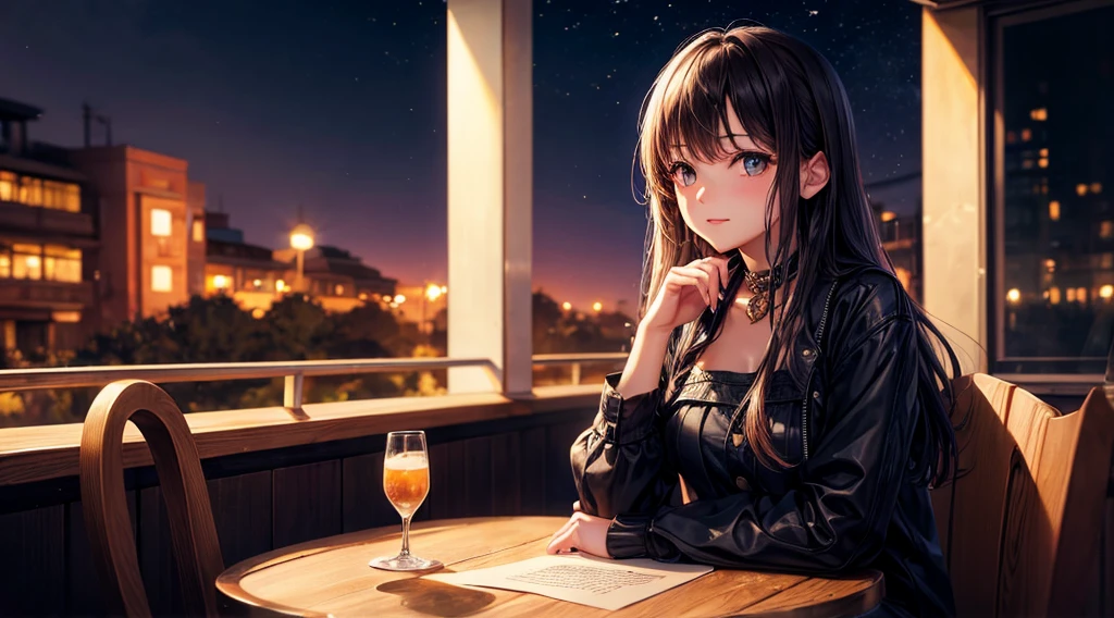(Original photo, Highest quality), 1 girl, Lisa, night,Cafe, relax, Satosh Khan'Art Style