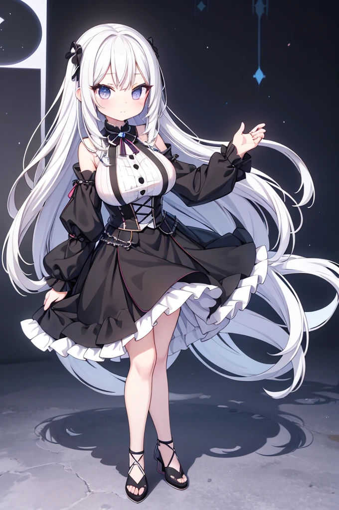 Anime-style image of a woman with white hair and black clothing, Cute 3D anime girl render, Cute anime waifu in a nice dress, Anime VTuber Full Body Model, Anime girl in a black dress, Gothic Maiden Anime Girl, Highly detailed characters, Official character art,Onmyoji,Big Tits,ghost