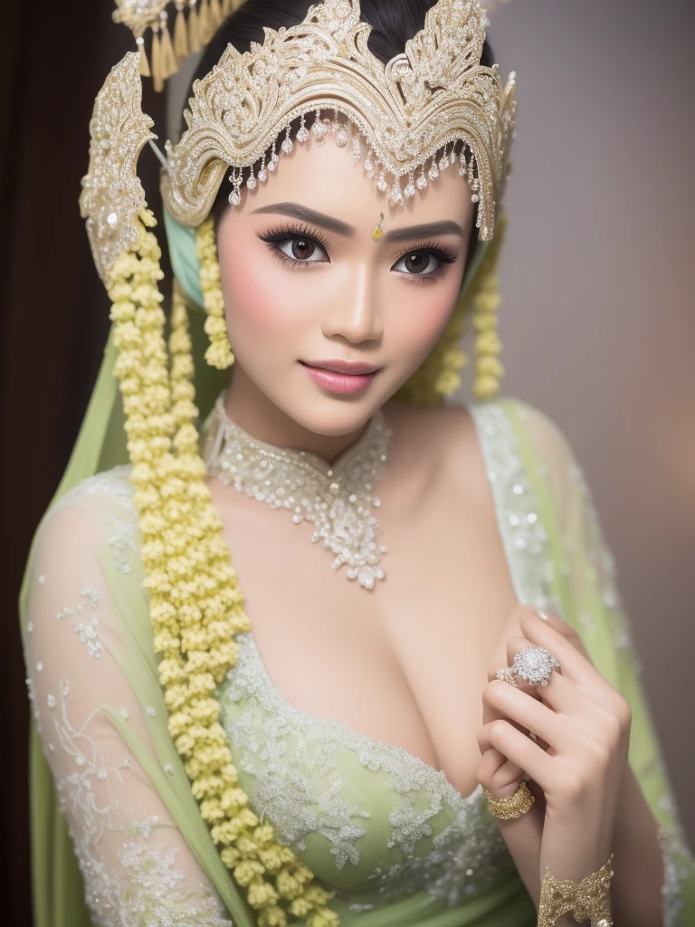 close up of beautiful woman, a sweet mouth, delicate lips, seductive lips, light on the face, dynamic pose, hiding hands, pengantin_sunda. Ultra detailed, 8K, HDR, Octane Render, Redshift, Unreal Engine 5. Professionally color graded, atmosphere, amazing depth, rich colors, powerful imagery, psychedelic overtones, 4K, 8K.